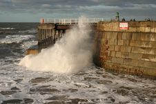 Wave Crashing Under Whitby Pier Royalty Free Stock Photo Wave Crashing Under Whitby Pier Royalty Free Stock Photo