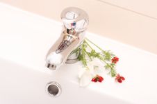 Bathroom Faucet And Flowers Stock Photography