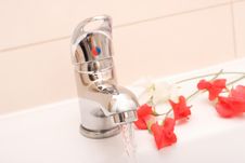Bathroom Faucet And Flowers Royalty Free Stock Photo