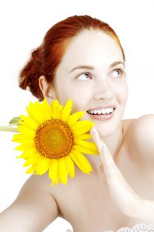 Smiling Girl With A Sunflower In The Hands Stock Photography Smiling Girl With A Sunflower In The Hands Stock Photography