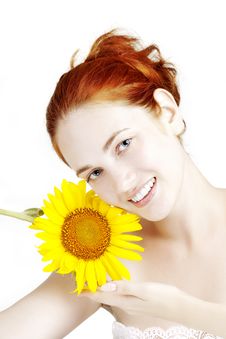 Smiling Girl With A Sunflower In The Hands Royalty Free Stock Photos Smiling Girl With A Sunflower In The Hands Royalty Free Stock Photos