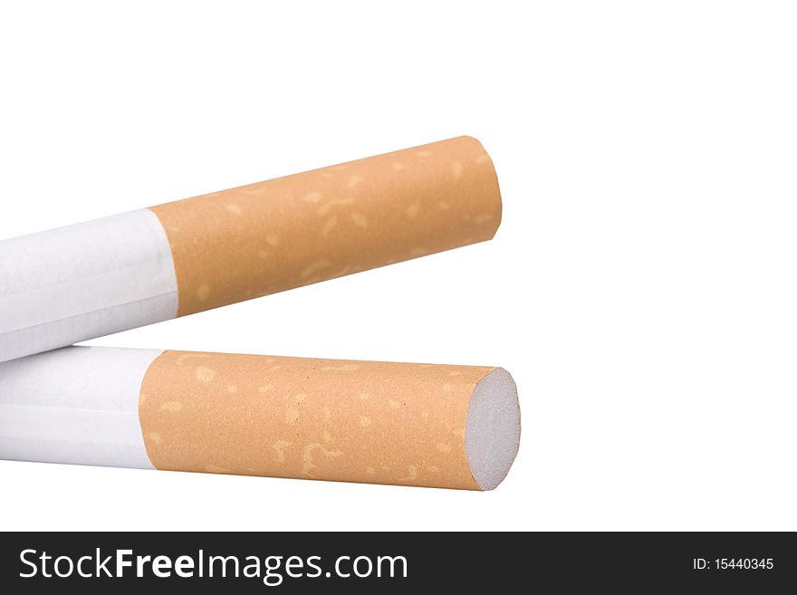 Two filtered cigarettes isolated on a white background.