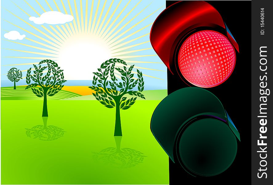 Nature conservation and red traffic light. Nature conservation and red traffic light