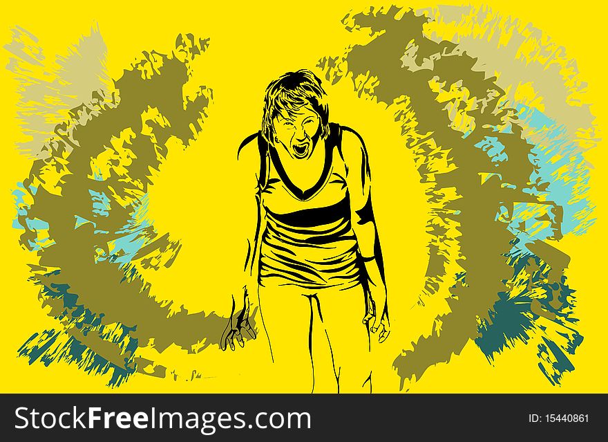 A cried girl on a yellow background