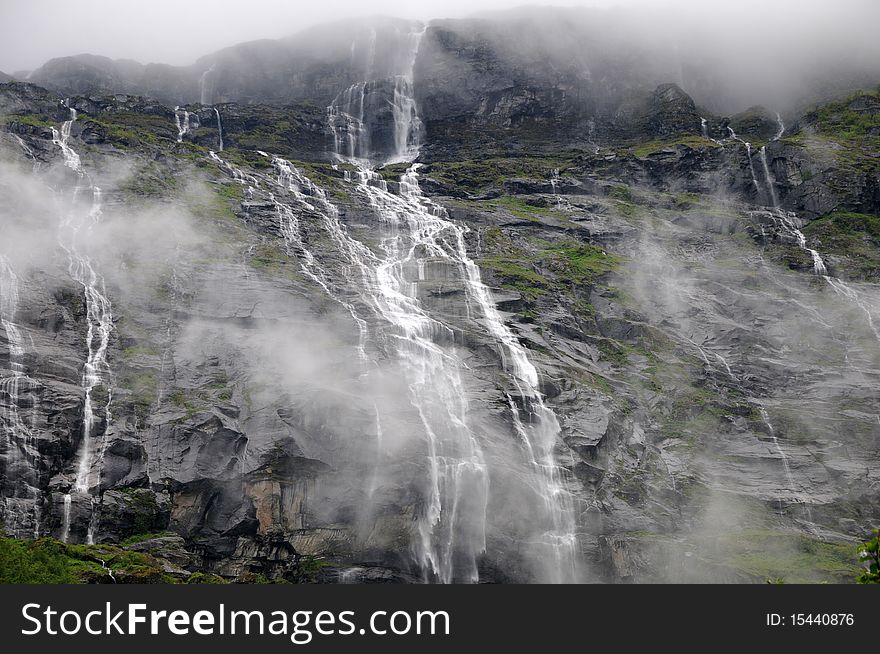 Waterfall Above Lovatnet Lake, Norway