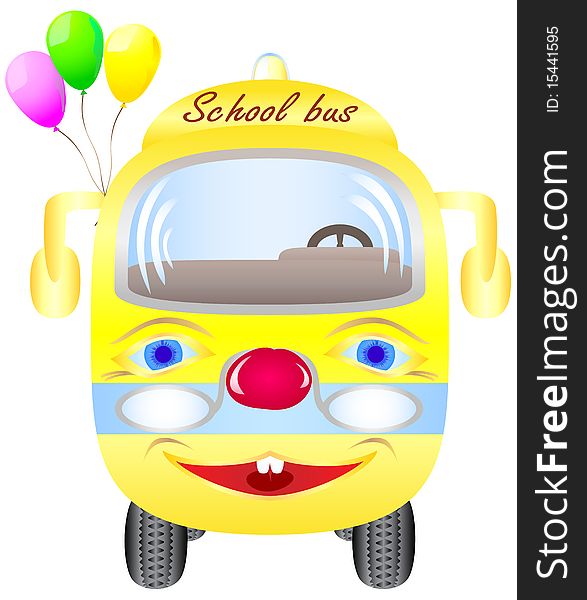 Vector stylized Yellow school bus with colorful balloons. Vector stylized Yellow school bus with colorful balloons