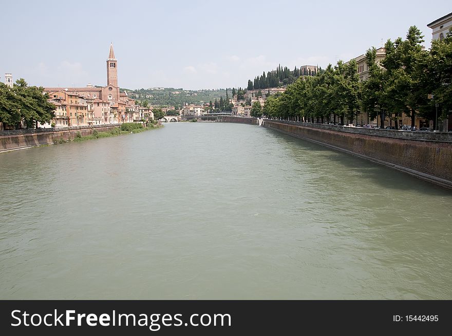 Landscape On Adige River In Verona