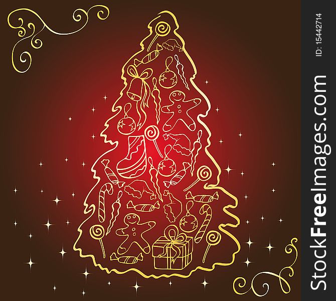 Vector illustration with original design christmas tree.