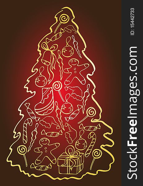 Vector illustration with original design christmas tree.