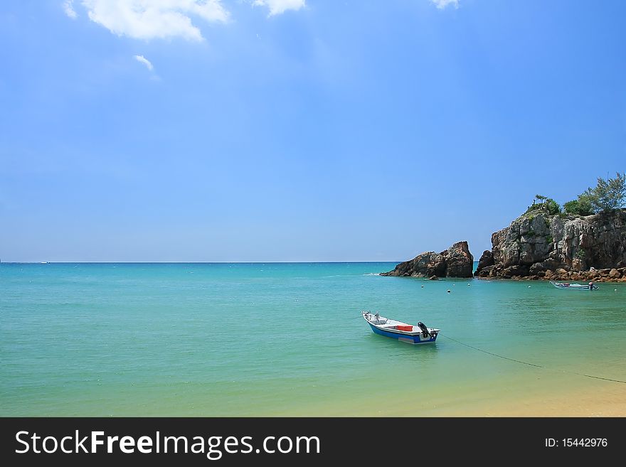 Boat at blue sea in asian beach. Boat at blue sea in asian beach