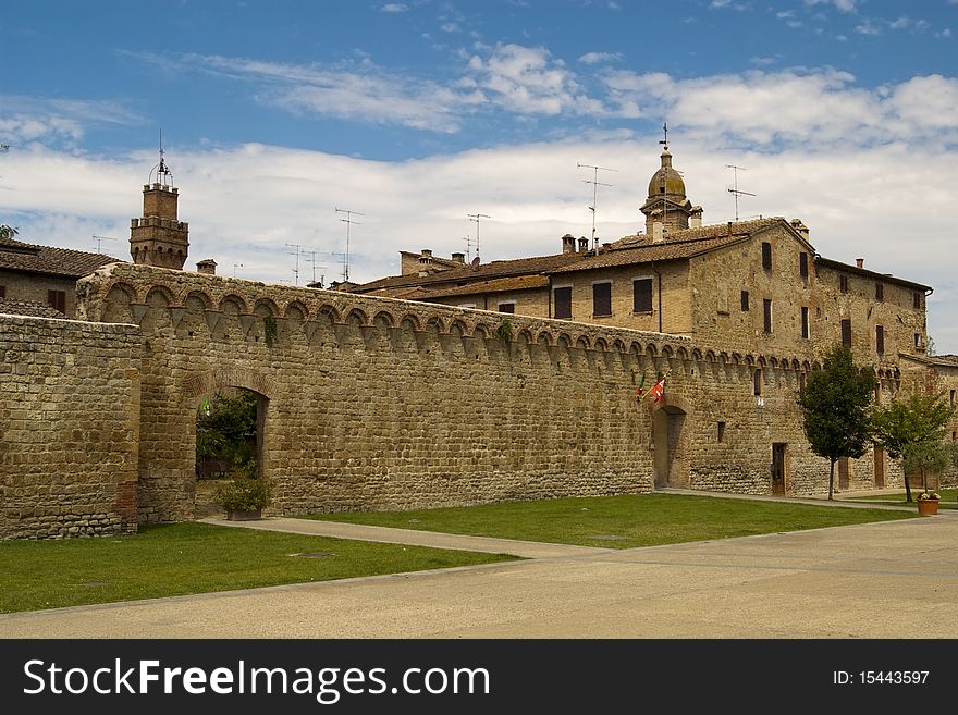 Medieval tuscany town of Buonconvento in Italy summer season