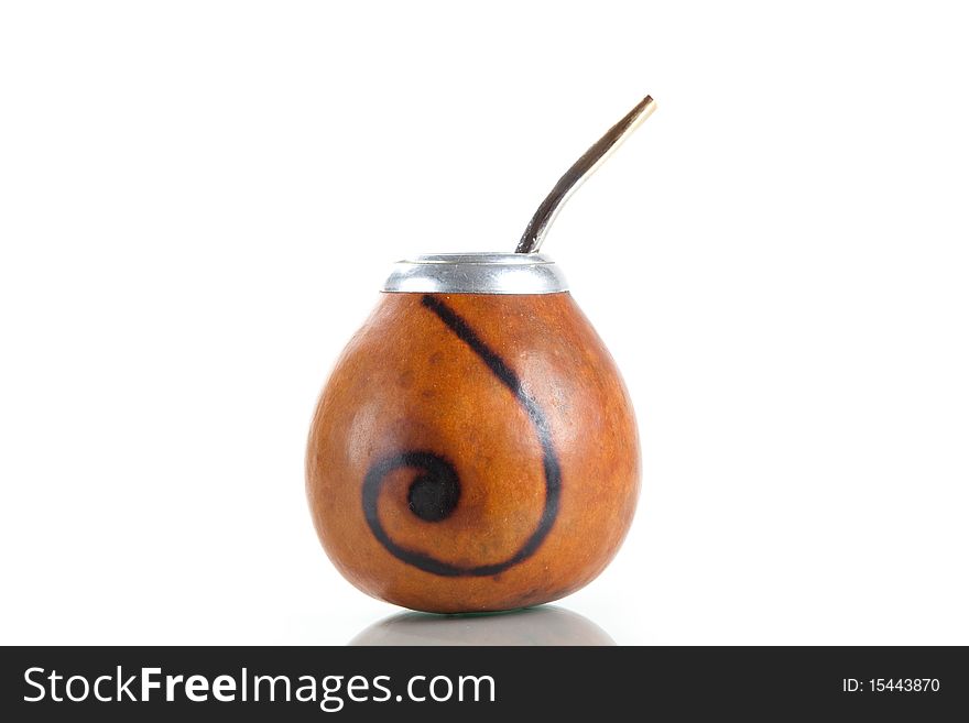 Argentinean Calabash cup with Bombilla, isolated on white background