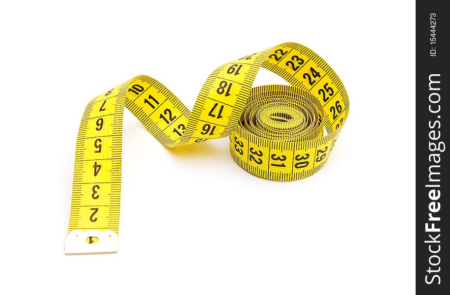 Yellow measuring tape isolated on white background