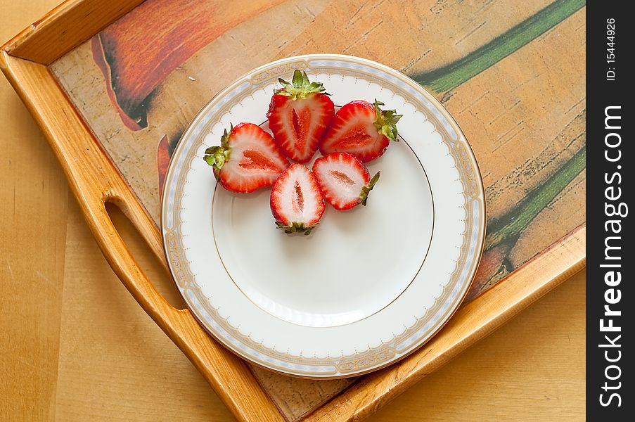 Strawberry Snack Plate On Wooden Tray