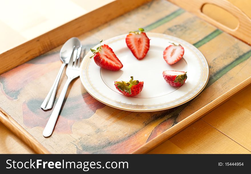 Small Plate With Sliced Strawberries. Small Plate With Sliced Strawberries