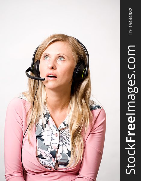 Women with headphones with shocked or surprised face