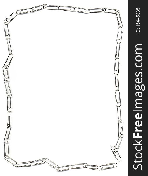 Isolated frame: a chain of stationery metal clips. Isolated frame: a chain of stationery metal clips