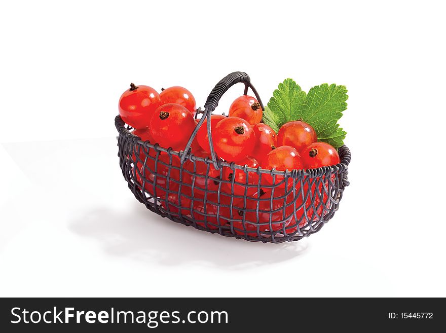 Basket with red currant  on white background