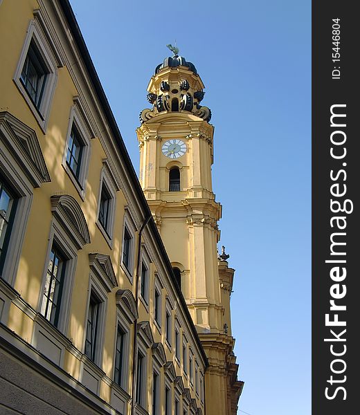 Tower in city of Munich, Bavaria, Germany.