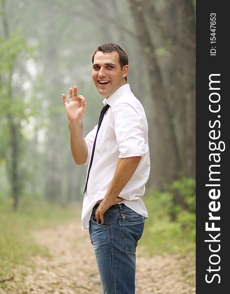 Portrait of young attractive man, outdoors