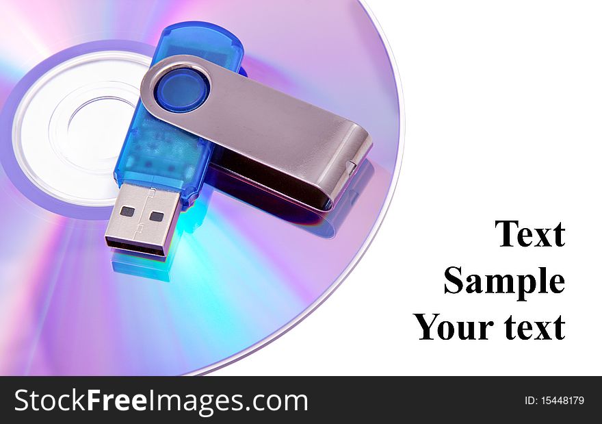 Flash card lying on a disk on a white background