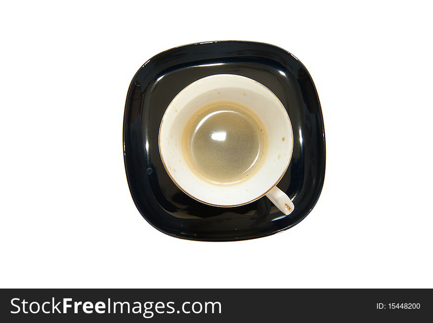 A cup of black, hot coffee close-up isolated on white