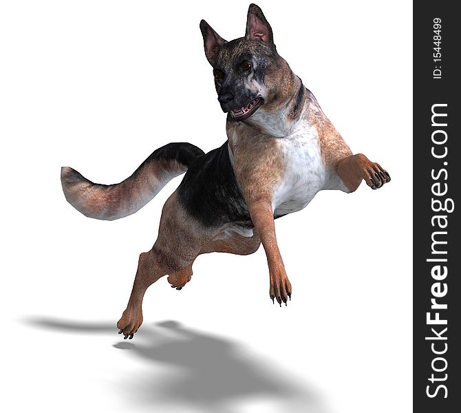 German Shepherd Dog. 3D rendering with clipping path and shadow over white