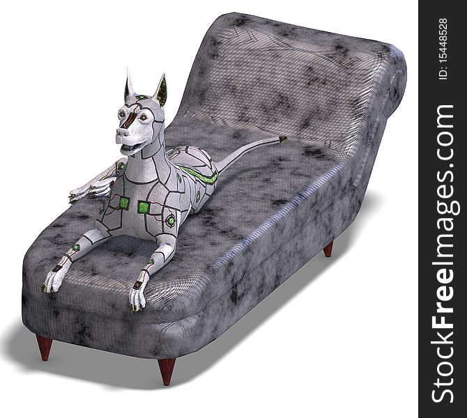 Electronical scifi dog of the future. 3D rendering with clipping path and shadow over white