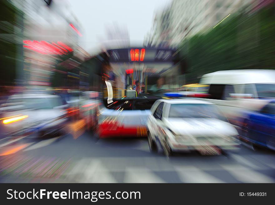 High speed bus radiant rays gives the forceful effect of visual impact