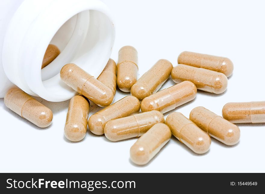 Medicine pills on white background