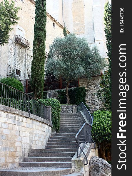 Stairway leading to historical building in Girona, Spain. Stairway leading to historical building in Girona, Spain
