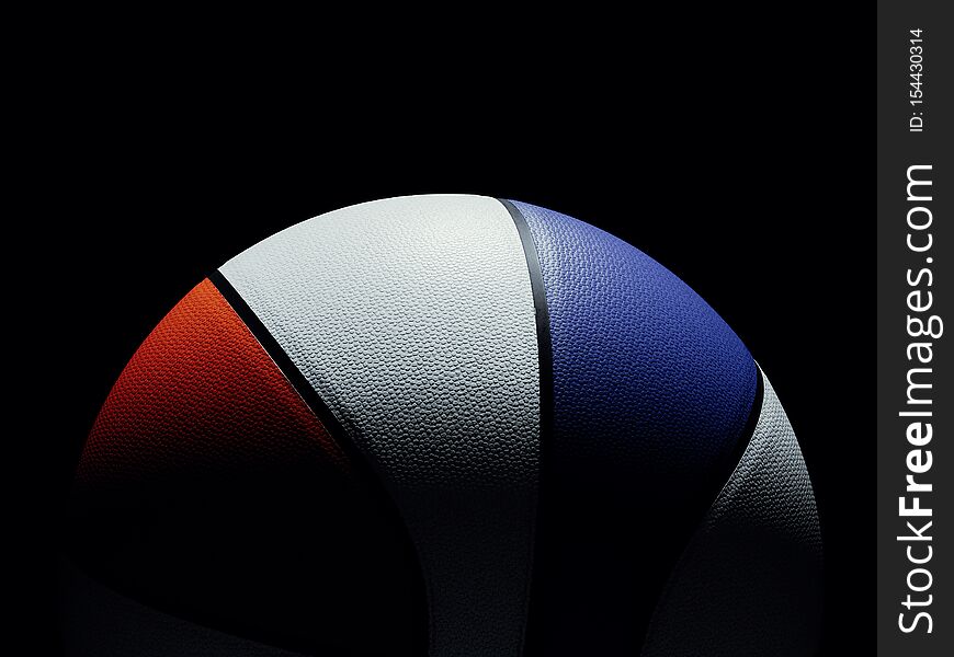 Red and blue colored USA basketball ball with dramatic lighting on black backhround