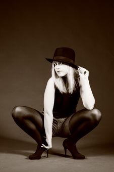 Free Provocative Sexy Blonde Woman With Hat. Royalty Free Stock Images - 15453099