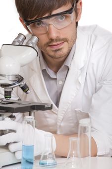 Researcher With Microscope Royalty Free Stock Photo Researcher With Microscope Royalty Free Stock Photo