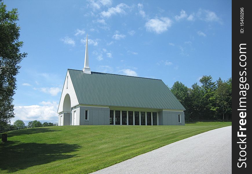 The chapel on top of the hill overlooking the Vietnam Veterans Memorial Cemetery located in Randolph,Vermont.