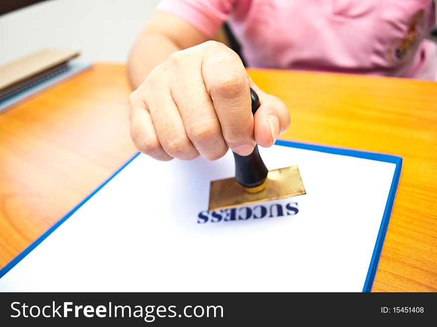 Rubber stamp on woman hand. Rubber stamp on woman hand