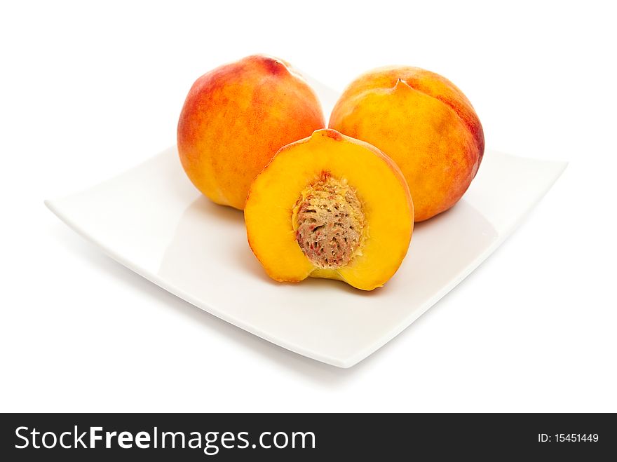 Peaches on plate