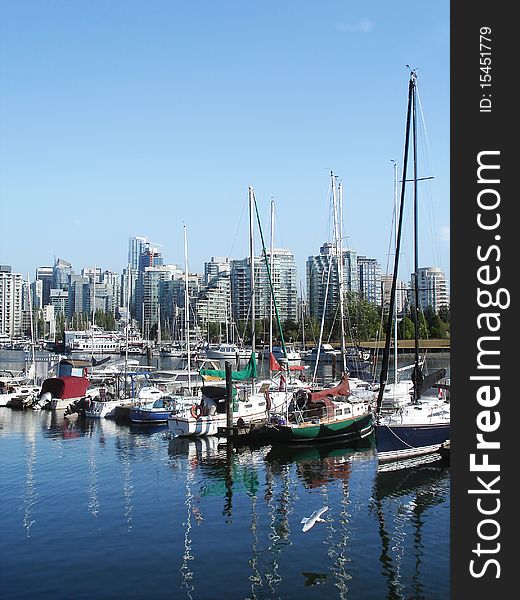 Harbor View in Vancouver, Boats and High rise Buildings