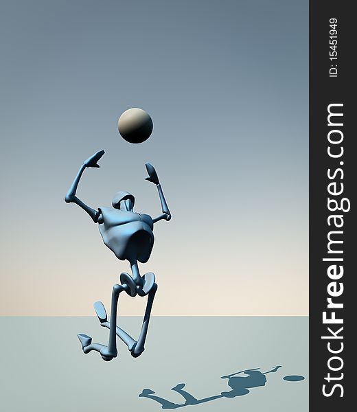 A robot jumping to catch a ball. A robot jumping to catch a ball.