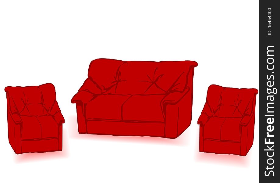 The vector leathe red sofa is isolated on a white background