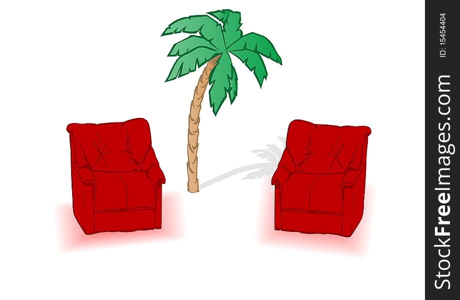 The vector leathe red sofa is isolated on a white background