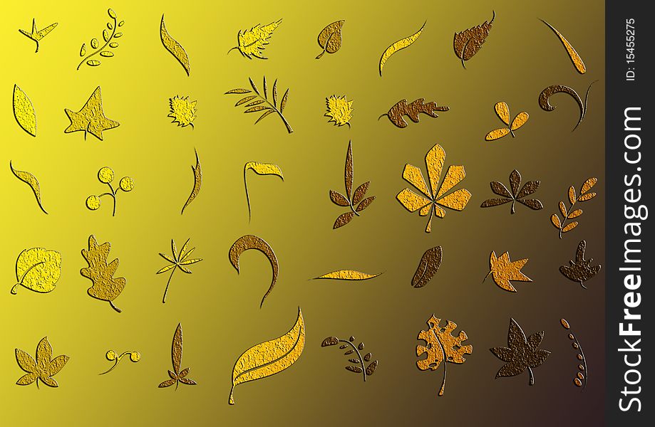 Autumn scene with leaves on yellow brown background