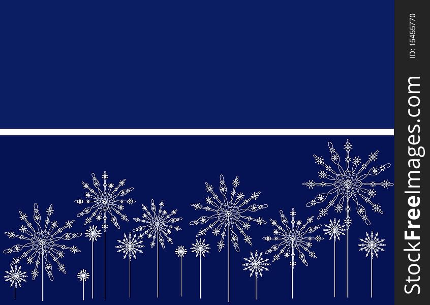 Snowflakes-flowers on a navy blue background for the insertion of text. Snowflakes-flowers on a navy blue background for the insertion of text