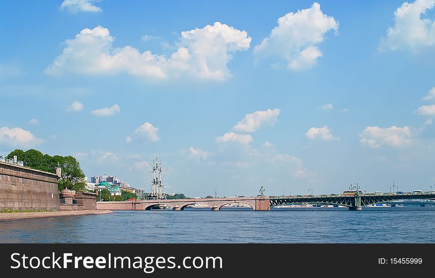 Urban landscape with river Neva