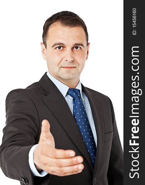 Businessman offering handshake, isolated on white background. Businessman offering handshake, isolated on white background