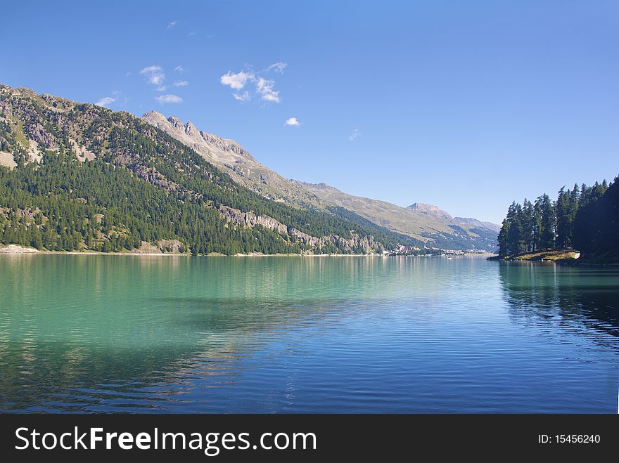 Alpine lake in St Moritz, Switzerland