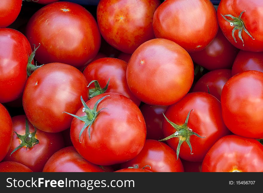 Fresh red tomatoes on the market