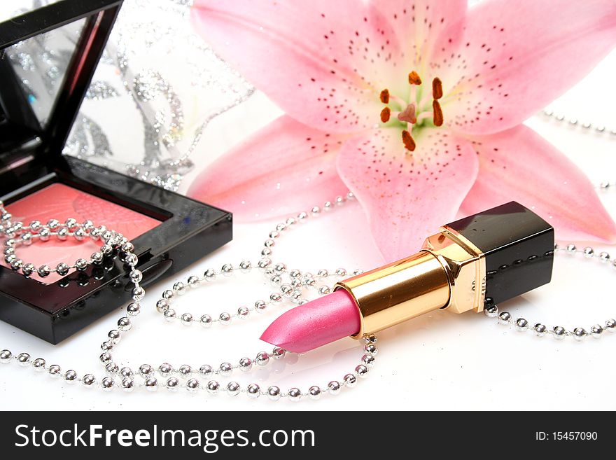 Decorative cosmetics on a white background