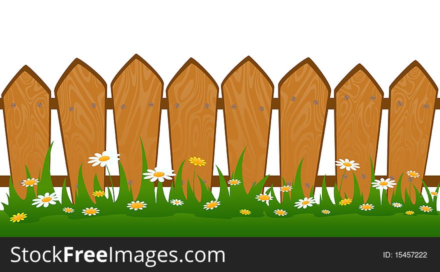 Country Fence with camomiles for a design