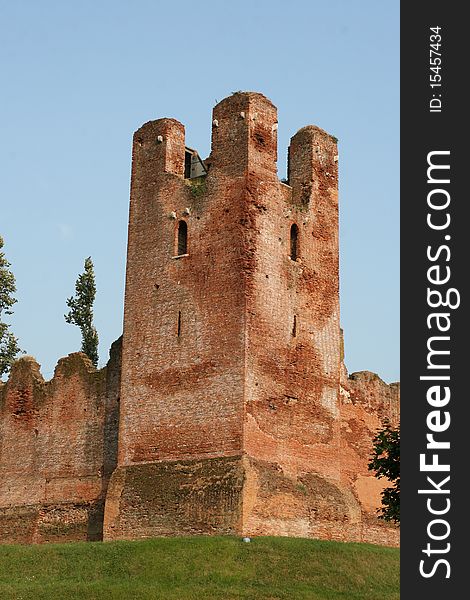 Castelfranco Veneto Citadel Tower, Italy. Whole fortress build in bricks